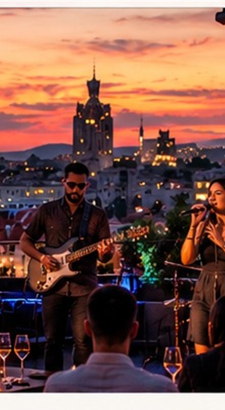 Muzičar svira gitaru na bini kluba